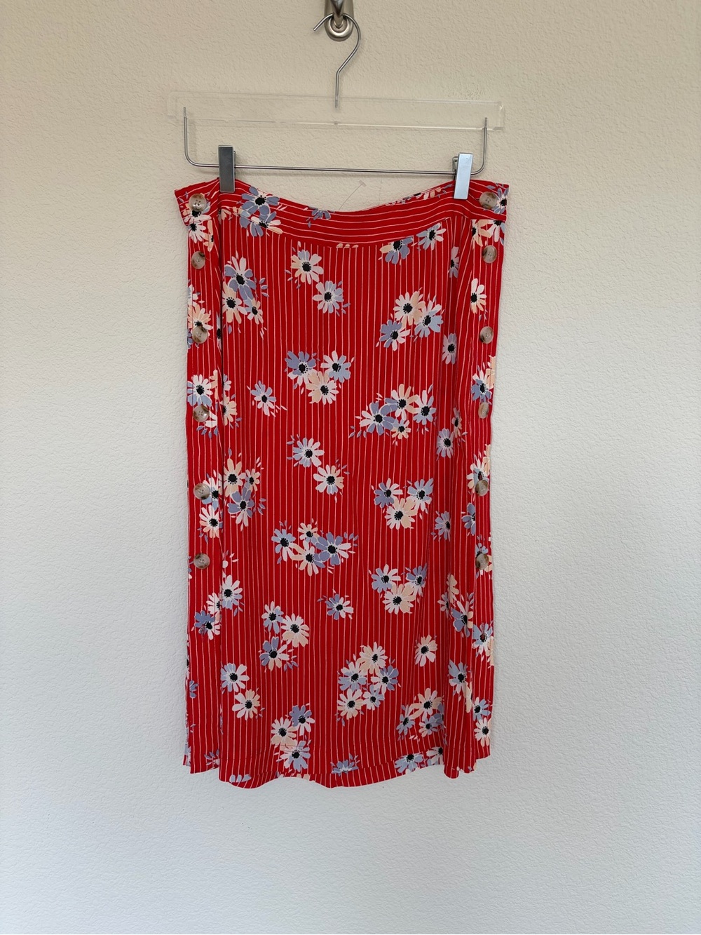 NEW Madewell Red Floral Side Button Daisy Society Midi Skirt | 4